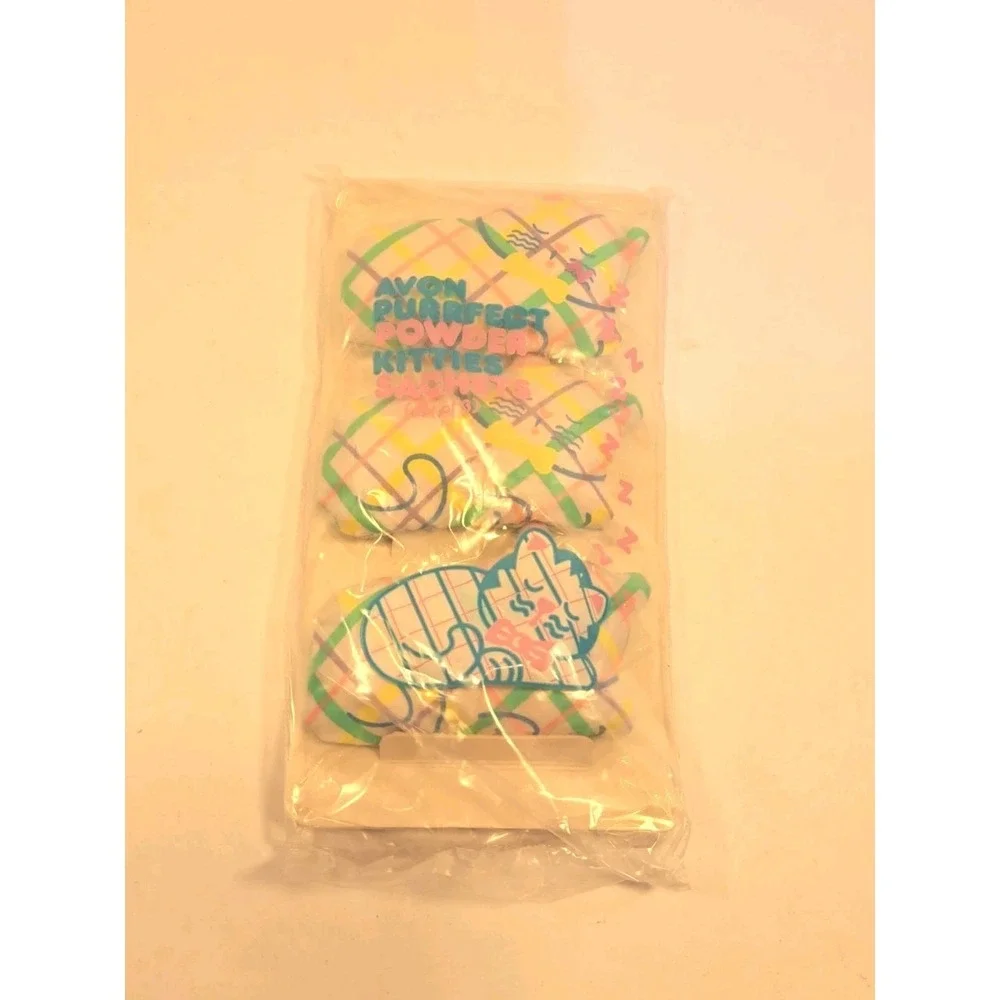 Vintage Avon Purrfect Powder Kitties Sachets Pack of 3 Pastel Plaid 1990s